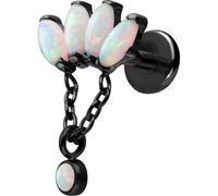 PIERCINGLINE Labret en titane avec tige de lotus Push Fit + opales synthétiques - Couleur or rose, noir, or, blanc, argenté, Stablänge: 9mm | Stabstärke: 1mm, Titane, Opale