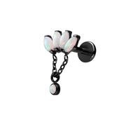 PIERCINGLINE Labret en titane avec tige de lotus Push Fit + opales synthétiques - Couleur or rose, noir, or, blanc, argenté, Stablänge: 7mm | Stabstärke: 1mm, Titane, Opale