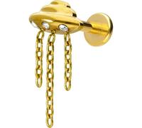 PIERCINGLINE Labret en titane avec UFO Push Fit + chaîne + cristaux - Or rose, noir, doré, argenté, Stablänge: 10mm | Stabstärke: 1,2mm, Titane, Cristal