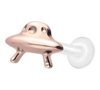 PIERCINGLINE Labret PTFE à filetage intérieur + embout en titane UFO - Or rose, transparent, noir, doré, argenté, Stablänge: 10mm | Stabstärke: 1,2mm, PTFE, titane, Sans