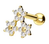 PIERCINGLINE Piercing d'oreille en or 14 carats ou 18 carats avec 3 fleurs de moussanite pour tragus, hélix, conque, or 14 carats (585), Moissanite