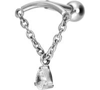PIERCINGLINE Piercing d'oreille en titane avec filetage intérieur arc + chaîne + gouttes en cristal - Couleur or rose, noir, or, argent, Stablänge: 8mm, Titane, Cristal