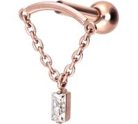 PIERCINGLINE Piercing d'oreille en titane avec filetage intérieur arc + chaîne + rectangulaire en cristal - Couleur or rose, noir, or, argent, Stablänge: 8mm, Titane, Cristal