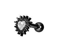 PIERCINGLINE Piercing d'oreille en titane avec filetage intérieur en forme de cœur en cristal + rayons de soleil noirs Longueur de la tige : 6 mm