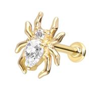PIERCINGLINE Piercing d'oreille labret en or 14 carats avec araignée en moussanite push-fit Couleur et taille au choix, 1 mm Stabstärke / 6 mm Stablänge, or 14 carats (585) Titane (grade 23