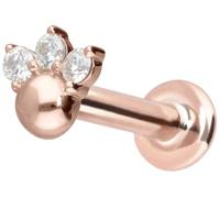 PIERCINGLINE Piercing d'oreille labret en or 14 carats avec filetage intérieur 3 MOISSANITE + boule Couleur et taille au choix, 1,2 mm Stabstärke / 10 mm Stablänge, or 14 carats (585), Moissanite