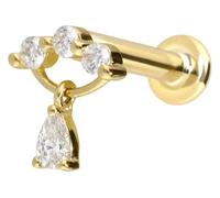 PIERCINGLINE Piercing d'oreille labret en or 14 carats avec filetage intérieur Arc MOISSANIT + gouttes de moussanite Couleur et taille au choix, 1,2 mm Stabstärke / 6 mm Stablänge, or 14 carats (585