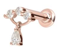 PIERCINGLINE Piercing d'oreille labret en or 14 carats avec filetage intérieur Arc MOISSANIT + gouttes de moussanite Couleur et taille au choix, 1,2 mm Stabstärke / 6 mm Stablänge, or 14 carats (585