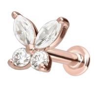 PIERCINGLINE Piercing d'oreille labret en or 14 carats avec filetage intérieur MOISSANIT - Papillons Couleur et taille au choix, 1,2 mm Stabstärke / 10 mm Stablänge, or 14 carats (585), Moissanite