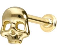 PIERCINGLINE Piercing d'oreille labret en or 14 carats avec filetage intérieur, tête de mort, couleur et taille au choix, 1 mm Stabstärke / 7 mm Stablänge, or 14 carats (585), Moissanite