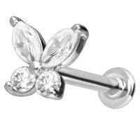 PIERCINGLINE Piercing d'oreille labret en or 14 carats avec papillon moussanite push fit 0,13 carat, couleur et taille au choix, 1,2 mm Stabstärke / 6 mm Stablänge, or 14 carats (585) Titane (grade 23