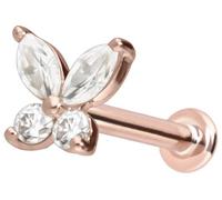 PIERCINGLINE Piercing d'oreille labret en or 14 carats avec papillon moussanite push fit 0,13 carat, couleur et taille au choix, 1 mm Stabstärke / 7 mm Stablänge, or 14 carats (585) Titane (grade 23)
