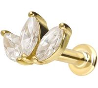 PIERCINGLINE Piercing d'oreille labret en or 14 carats avec tige de lotus en MOISSANIT 0,15 carat, couleur et taille au choix, 1 mm Stabstärke / 6 mm Stablänge, or 14 carats (585) Titane (grade 23)