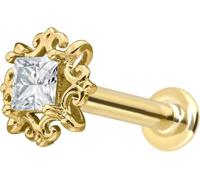 PIERCINGLINE Piercing labret en or 14 carats avec carré de moussanite et ornement 0,15 carat Plusieurs couleurs et tailles au choix, 1 mm Stabstärke / 6 mm Stablänge, or 14 carats (585) Titane (grade