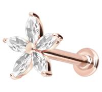 PIERCINGLINE Piercing labret en or 14 carats avec fleur de moisanite push fit 0,25 carat, couleur et taille au choix, 1,2 mm Stabstärke / 6 mm Stablänge, or 14 carats (585) Titane (grade 23)