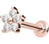 PIERCINGLINE Piercing labret en or 14 carats avec fleur de MOISSANIT Push Fit 0,075 carat, couleur et taille au choix, 1,2 mm Stabstärke / 6 mm Stablänge, or 14 carats (585) Titane (grade 23)