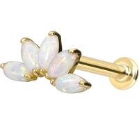 PIERCINGLINE Piercing labret en or 14 carats avec tige de lotus Push Fit + SYNTH. Couleur et taille opales au choix, 1 mm Stabstärke / 6 mm Stablänge, or 14 carats (585) Titane (grade 23)