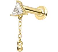 PIERCINGLINE Piercing labret en or 14 carats avec triangle en moussanite et chaîne 0,1 carat Couleur et taille au choix, 1,2 mm Stabstärke / 10 mm Stablänge, or 14 carats (585) Titane (grade 23)