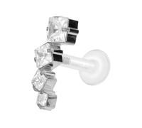 PIERCINGLINE Piercing labret en PTFE avec filetage intérieur de 0,9 mm + embout en titane arc en cristal, 1,2 mm Stabstärke / 6 mm Stablänge, Titane titane PTFE