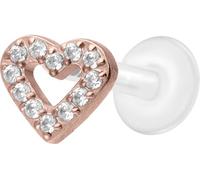 PIERCINGLINE Piercing labret en PTFE avec filetage intérieur de 0,9 mm + embout en titane en forme de cœur en cristal, 1,2 mm Stabstärke / 6 mm Stablänge, Titane titane PTFE