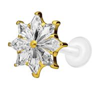 PIERCINGLINE Piercing labret en PTFE avec filetage intérieur de 0,9 mm + embout en titane en forme d'étoile en cristal, 1,2 mm Stabstärke / 9 mm Stablänge, Titane titane PTFE