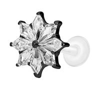 PIERCINGLINE Piercing labret en PTFE avec filetage intérieur de 0,9 mm + embout en titane en forme d'étoile en cristal, 1,2 mm Stabstärke / 10 mm Stablänge, Titane titane PTFE