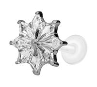 PIERCINGLINE Piercing labret en PTFE avec filetage intérieur de 0,9 mm + embout en titane en forme d'étoile en cristal, 1,2 mm Stabstärke / 6 mm Stablänge, Titane titane PTFE