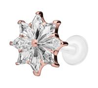 PIERCINGLINE Piercing labret en PTFE avec filetage intérieur de 0,9 mm + embout en titane en forme d'étoile en cristal, 1,2 mm Stabstärke / 6 mm Stablänge, Titane titane PTFE