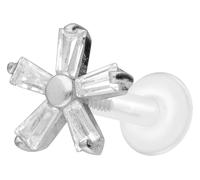 PIERCINGLINE Piercing labret en PTFE avec filetage intérieur de 0,9 mm + embout en titane fleur en cristal, 1,2 mm Stabstärke / 6 mm Stablänge, Titane titane PTFE