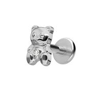 PIERCINGLINE Piercing labret en titane avec filetage intérieur en forme d'ours en peluche - Longueur de la tige : 8 mm - Épaisseur de la tige : 1,2 mm