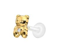 PIERCINGLINE Piercing labret PTFE avec filetage intérieur + embout en titane ours en peluche doré Longueur de la tige : 8 mm | Épaisseur de la tige : 1,2 mm