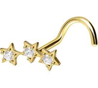 Piercingline® Piercing nez or jaune 18 carats spirale cristal trois étoiles