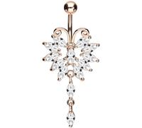 PIERCINGLINE® Piercing Nombril Acier Chirurgical Or Rose Design Grand Papillon 10 mm cristallin