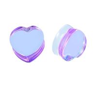 Piercingpops Lot de 2 écarteurs d'oreille en verre coloré rose en forme de cœur - 6 mm à 25 mm - Cœur violet - 18 mm