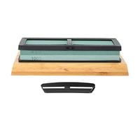 Pierre à aiguiser double face 400/1000 grains avec support bambou et guide d’angle - Affûtage précis et rapide pour couteaux et ciseaux de cuisine, antidérapante et sécurisée