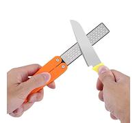 Pierre à Aiguiser Double Face, Pliable, 400/600 Grains, Diamant et Plastique, 23 cm Longueur, Jaune et Noir, pour Camping et Randonnée