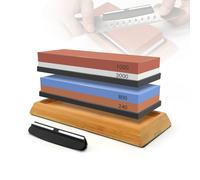 Pierre à aiguiser professionnelle 2 en 1, aiguisoir de couteaux, pierre à aiguiser Double face, pierre Watster, base en bambou, guide d'angle 3 in 1 SetB