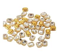 Pierre à coudre en verre de forme mixte avec griffe fleur dorée, cristal transparent, couture, strass, robe mariée, chaussures, garniture bricolage(8x10 Octagon-30pcs)