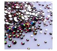 Pierre à Coudre Strass Lot de 1440 strass noirs à dos plat en verre, tailles variées, paillettes, diamants, non thermocollants, for nail art et vêtements(Rainbow Rose Gold)