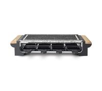 H.Koenig Grill Multifonction Pierre à cuire/granit amovible 2 en 1 avec Appareil à raclette 8 personnes RP328 design en bois, Accessoires 8 poêles antiadhésifs, Cuisson Fromage Viande Légumes