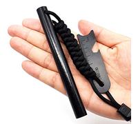 Pierre à feu 130 mm x 13 mm avec paracorde + grattoir pour extérieur camping (noir)