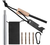 Pierre à Feu Kit, Allume-feu en Acier Silex, Silex de Survie, Briquet à Silex avec Manche en Bois, pour Camping, Extérieur, Survie