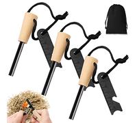 Pierre A Feu Kit - Allume Feu Survie,3PCS Allume Feu en Silex,Pierre à Feu de Survie 7 en 1 avec Manche en Bois,10,000 Etincelles Silex De Survie Grattoir Multi-Outils pour Camping,Randonnée,Bivouac