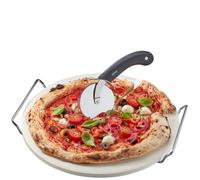 Pierre à pizza céramique 33cm avec cadre et coupe-pizza