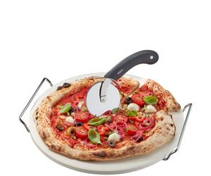 Pierre à pizza céramique 33cm avec cadre et coupe-pizza Gefu
