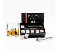 Pierre à Whisky Cube Inox ® I Lot de 8 Glaçons réutilisables à Whisky, Cocktail, Vin - Glacon reutilisable en Acier Inoxydable - avec Pince et Boîte Auto-réfrigérante - Coffret Cadeau pour Les Hommes