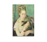 Pierre-Auguste Renoir Affiche décorative sur toile représentant une femme avec un chat, C. 1875 - Décoration murale moderne - 40 x 60 cm