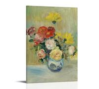 Pierre-Auguste Renoir - Impression sur toile de peintures sur toile de vase rose et dahlia - Décoration murale classique - 40 x 60 cm