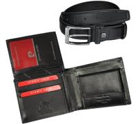 Pierre Cardin Ensemble Cadeau pour Homme - Portefeuille et Ceinture - Elégant 100% Cuir Naturel - Minimaliste - Elégant - Stylé - Cadeau de Noël - Taille de la Sangle: 135