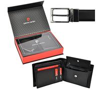 Pierre Cardin Ensemble Cadeau pour Homme - Portefeuille et Ceinture - Elégant 100% Cuir Naturel - Minimaliste - Elégant - Stylé - Cadeau de Noël - Taille de la Sangle: 120